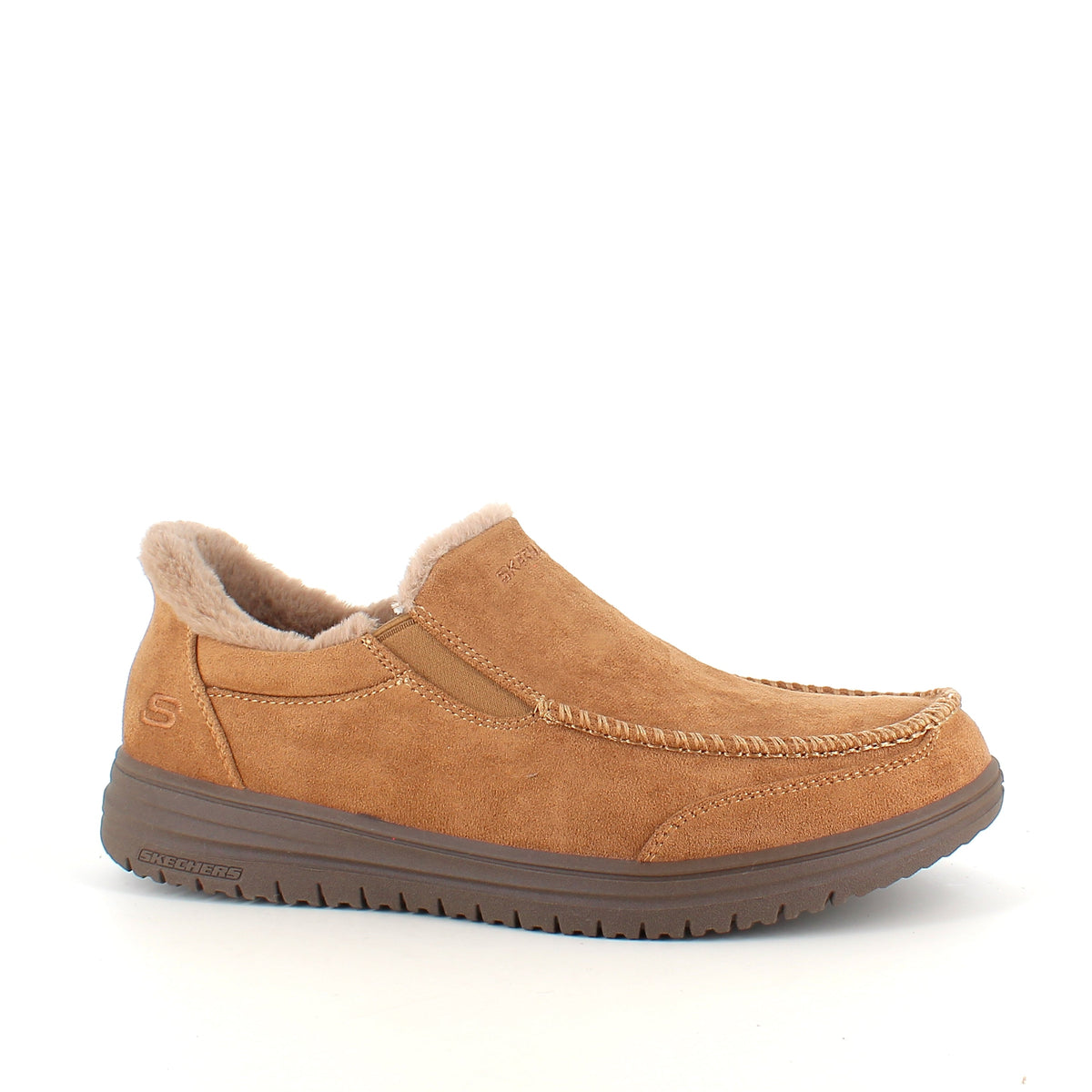Skechers slip-on-tofflor, bruna – varm och rymlig passform