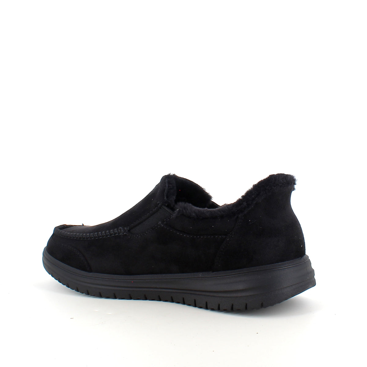 Skechers slip-on-tofflor i svart – varm och rymlig passform