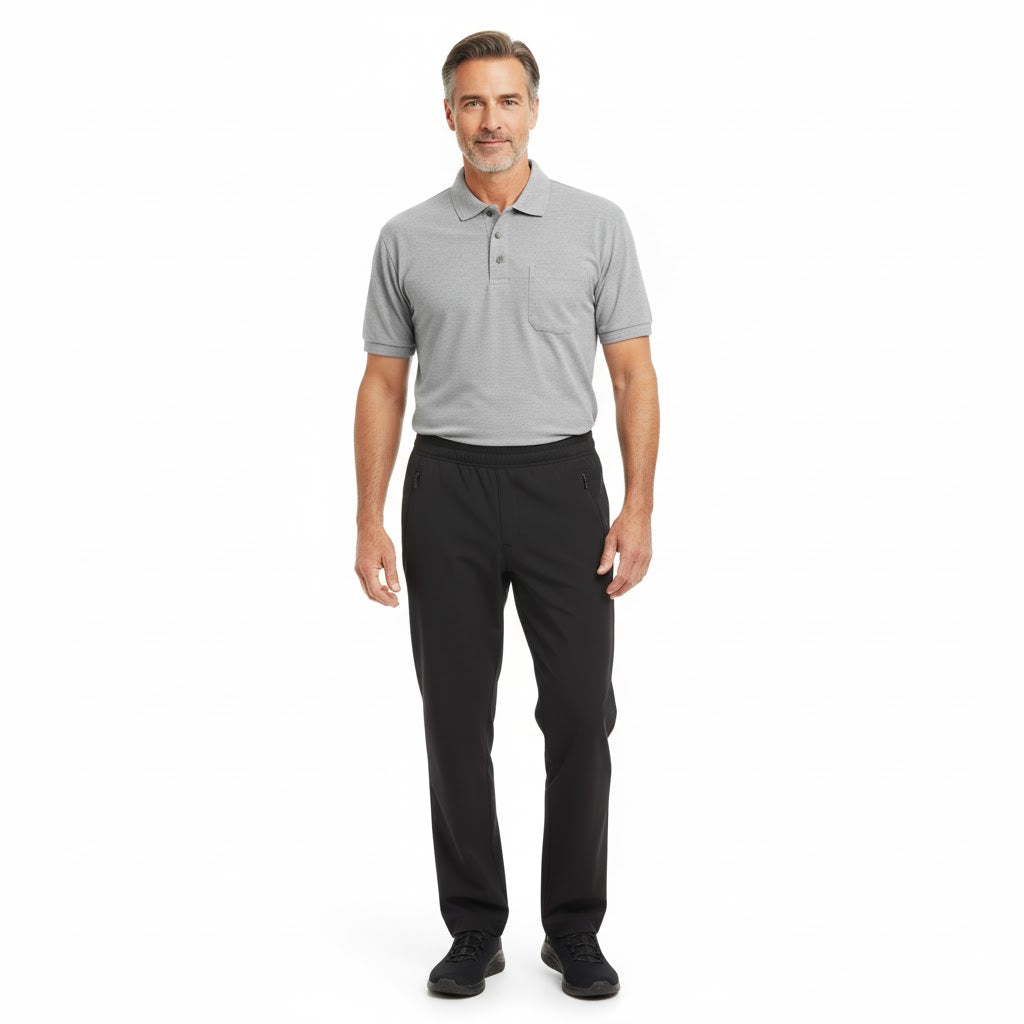 Nybo Grå Melange Herr Basic Polo T-shirt, slitstark, bröstficka