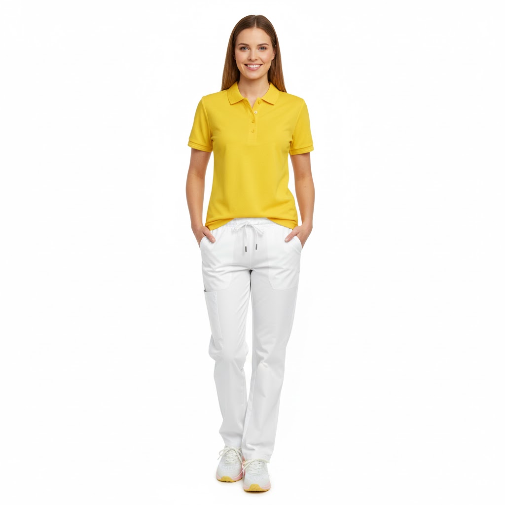 Nybo Gul Dam Prowear Poloshirt, slitstark, förkrympad