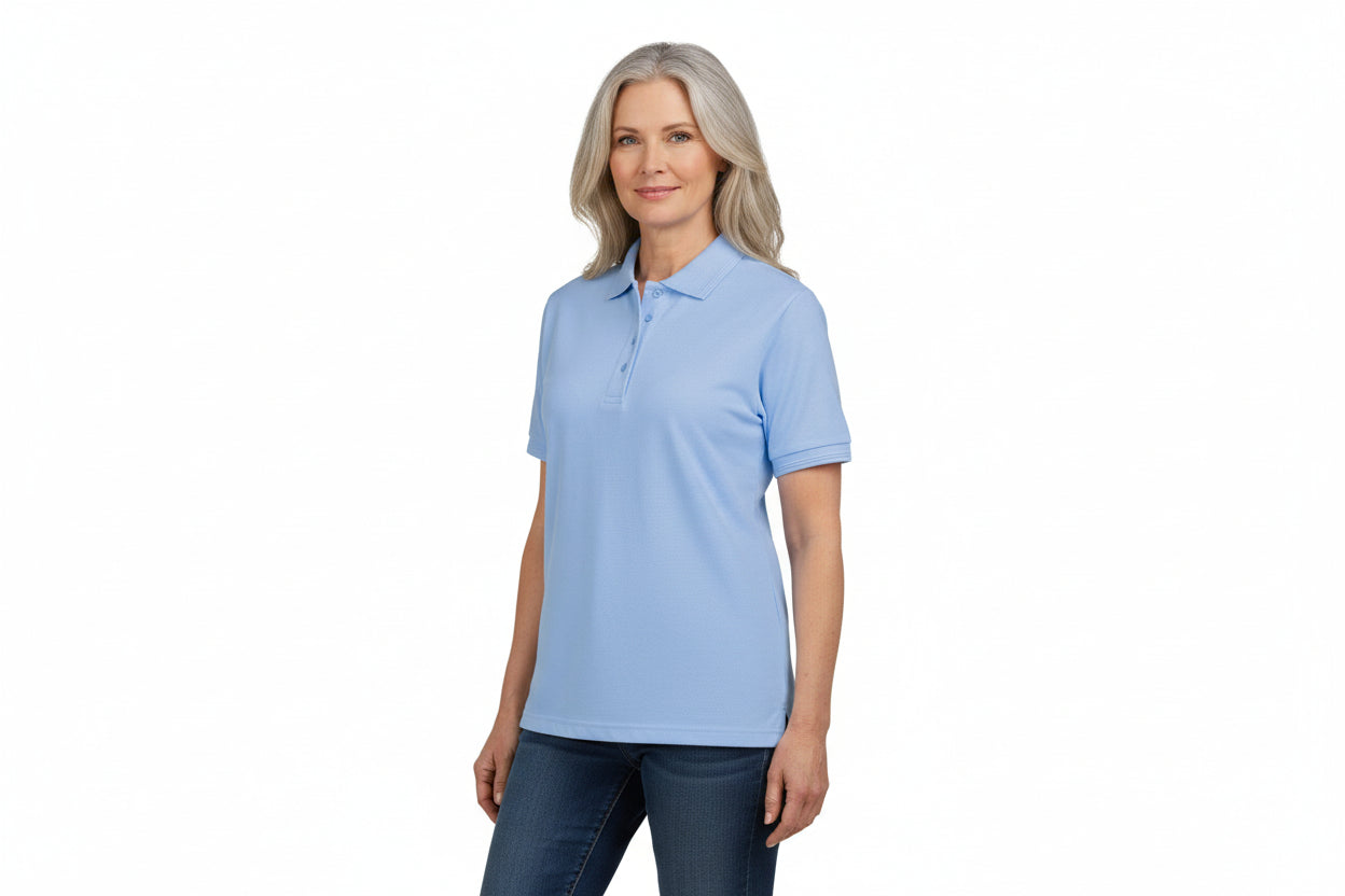 Slitstark dam polo-t-shirt i ljusblå