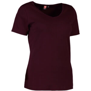 Dam t-shirt i mörk bordeaux med V-ringning