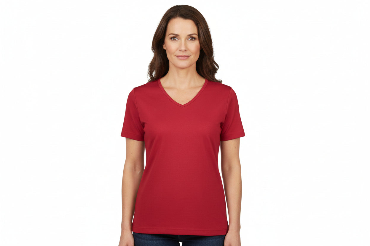 Dam t-shirt i röd med V-ringning