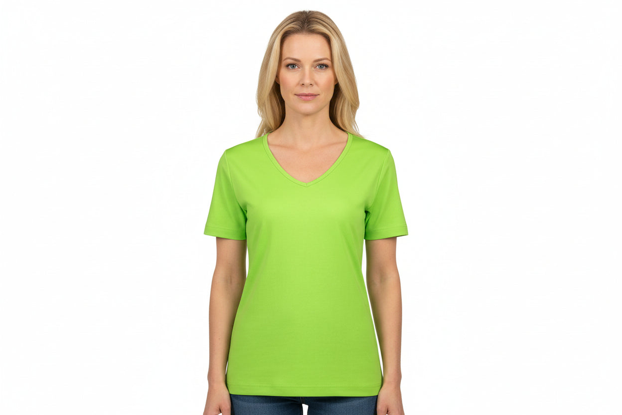 Limefärgad damt-shirt med V-ringning