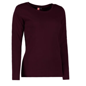 Långärmad dam-t-shirt i mörkbordeaux