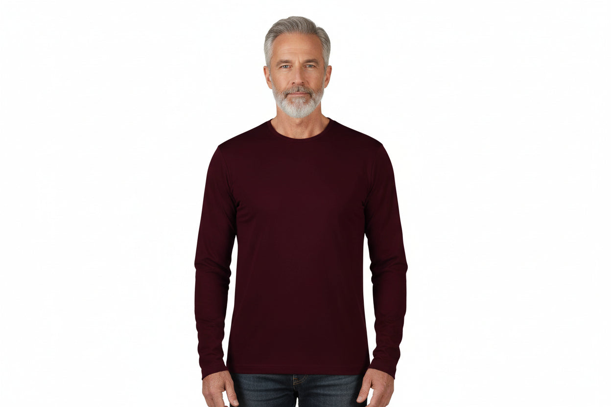 Mörk bordeaux långärmad t-shirt för herr