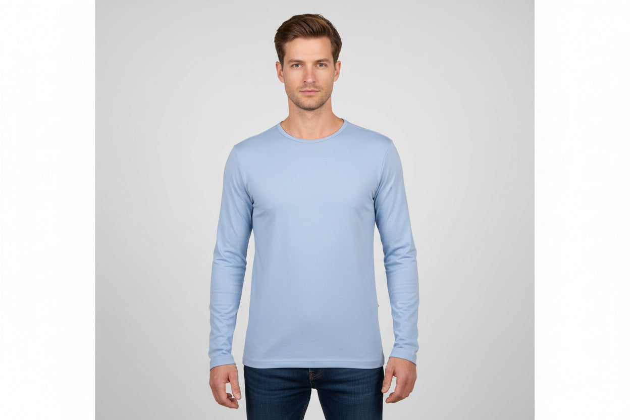 Ljusblå långärmad t-shirt herr