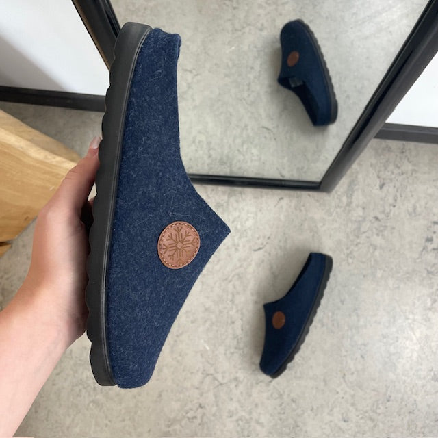 Innetofflor med vriststöd i mörkblå