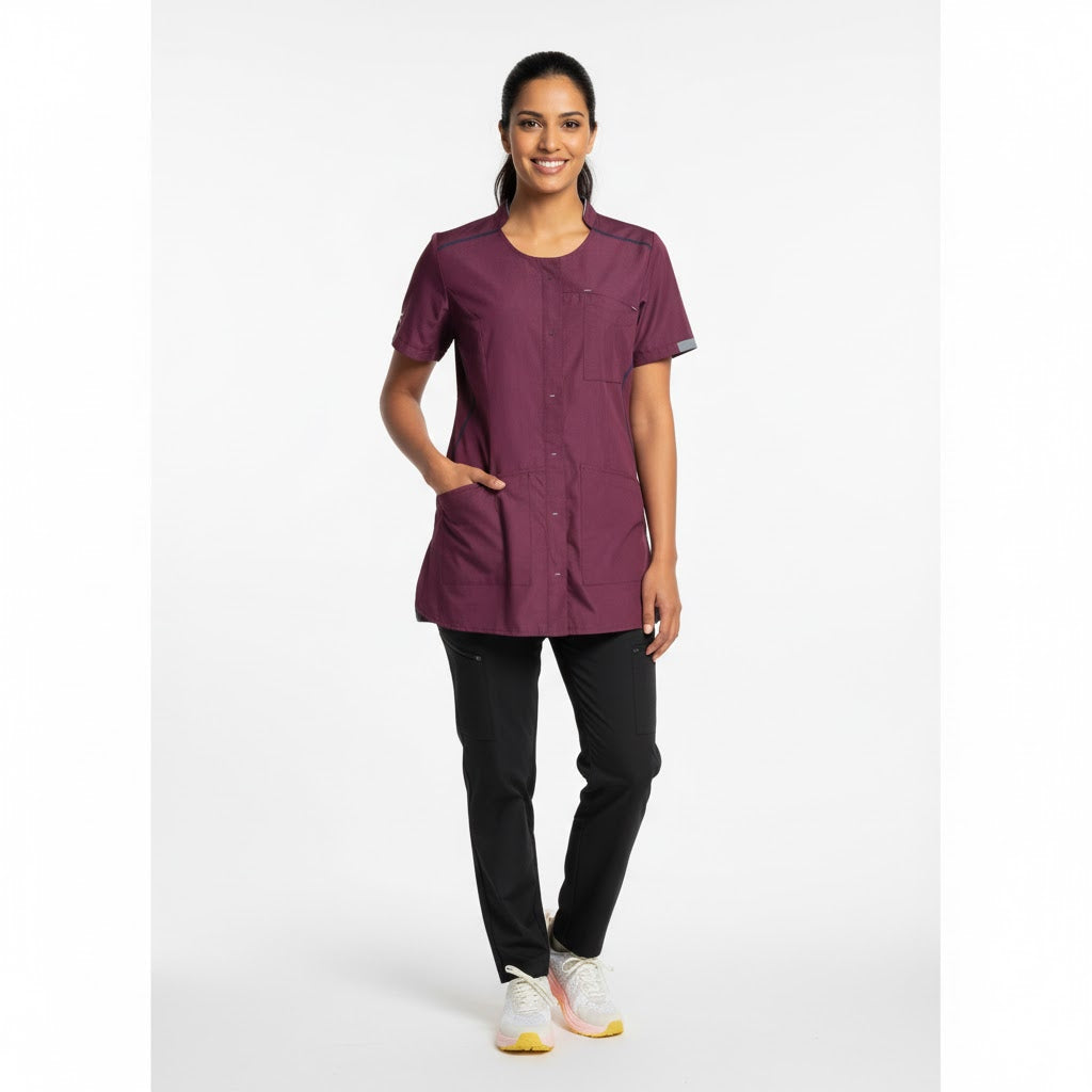 Nybo Bordeaux Dam Sporty Tunika, Kortärmad, Justerbar Midja, Flexibel, Mobilfickor