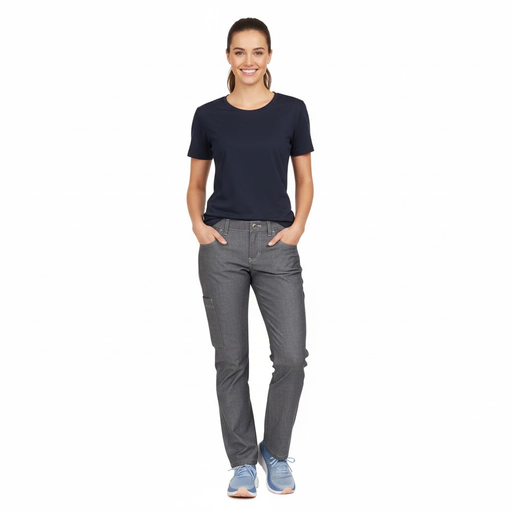 Nybo Grå Damebliss-jeans, justerbar resår, låg midja, smal lårvidd