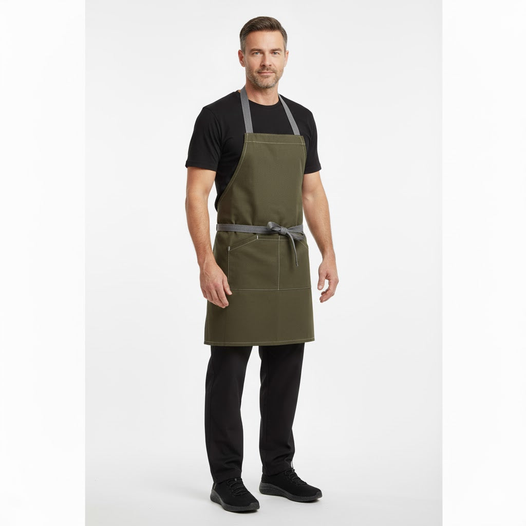 Nybo Brun/Denimblå Unisex New Nordic kusksförkläde, justerbar nackrem, stora fickor