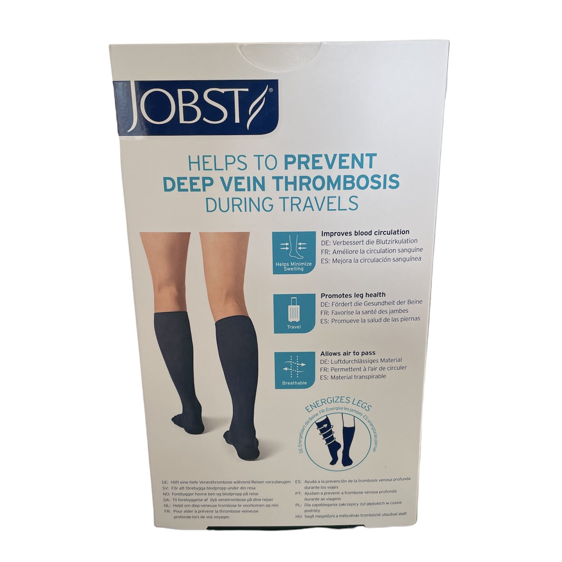 Jobst knälånga resestrumpor i svart, klass 1 med tå