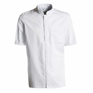 Nybo vit unisex New Nordic kockjacka, kortärmad, bekväm passform, andningsbar