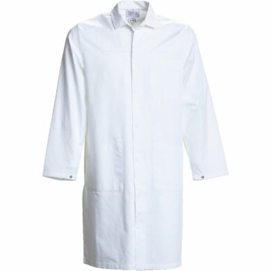 Nybo Vit Unisex HACCP-kittel, reglerbara ärmar, slitstark