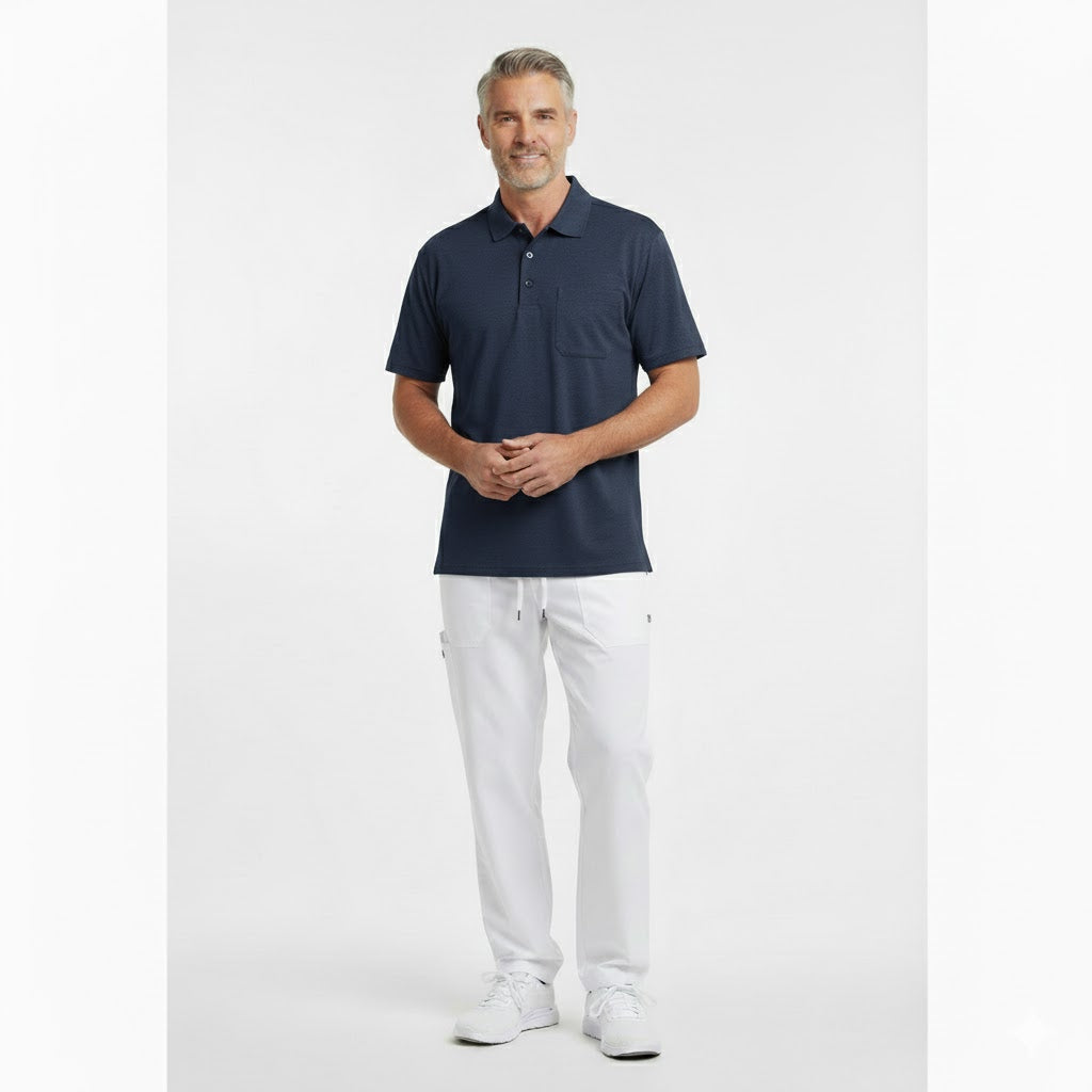 Nybo Blå Melange Herre Prowear Polo Shirt, slitstark, bröstficka
