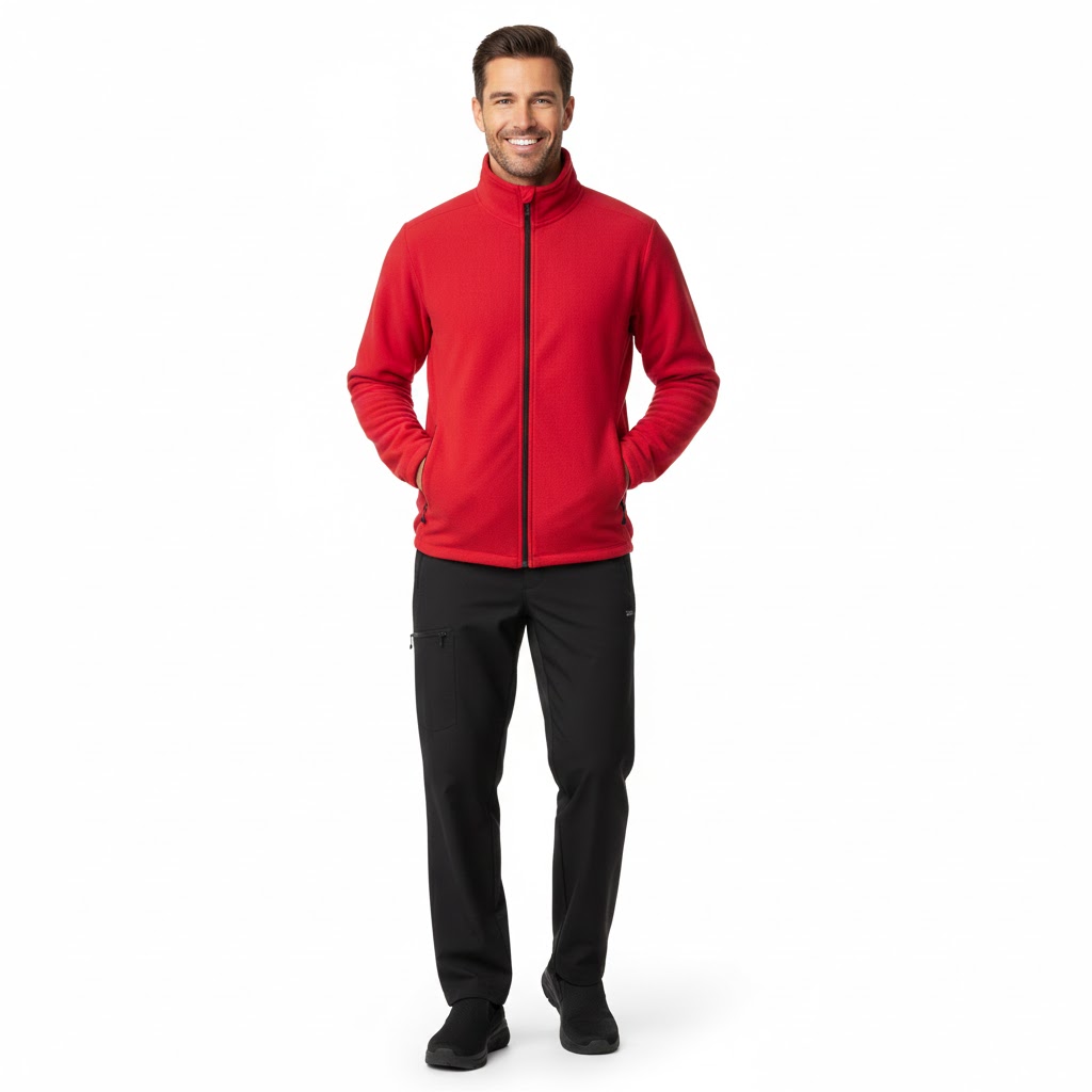 Nybo röd herr Shirts & Outdoort microfleececardigan, anti‑pilling, resår i nederkanten