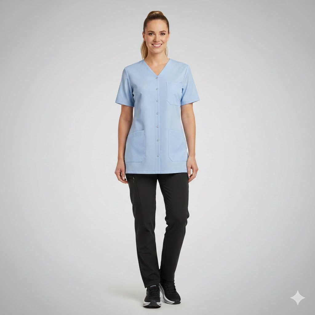 Nybo ljusblå damtunika Charisma Premium, slitsar, komfort, TENCEL®