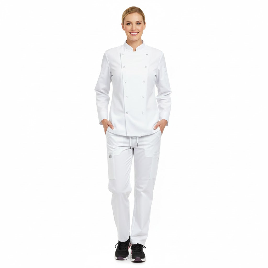 Nybo Vit Unisex Delight Kockjacka, tryckknappar, slitstark