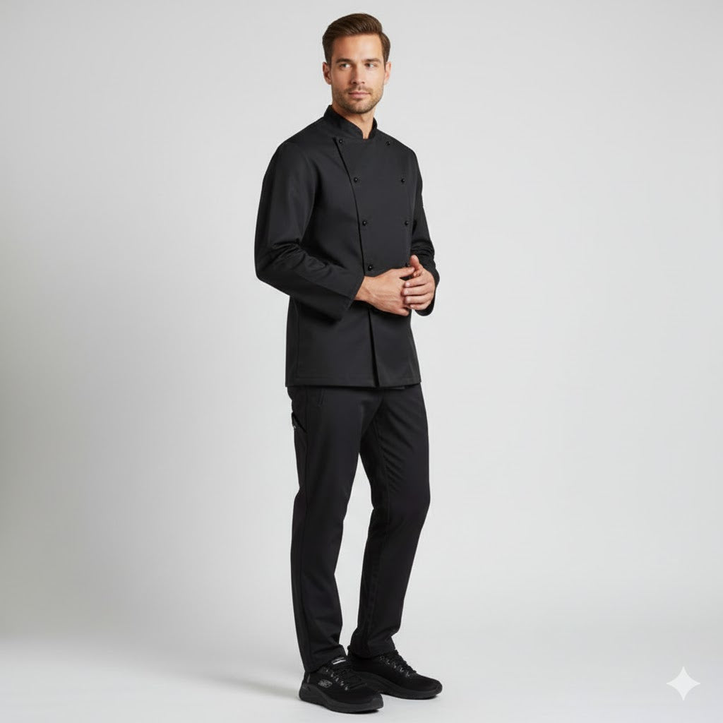 Nybo Delight unisex kockjacka i svart – klassisk passform, slitstarkt material och justerbara manschetter