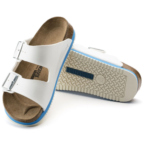 Vit Arizona sandal från Birkenstock med godkänd skridsäker sula