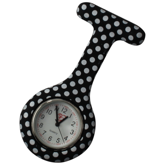Sjuksköterskeklocka - svart polka fläckig