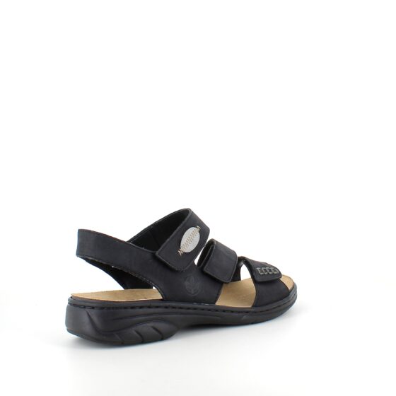 Svart skinnsandal från Rieker med uttagbar innersula.