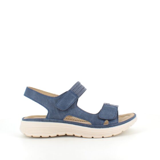Blå komfortsandal med elastisk og kardborreband – elegant stöd hela dagen