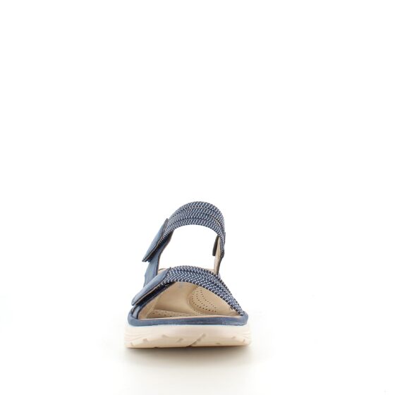 Blå komfortsandal med elastisk og kardborreband – elegant stöd hela dagen