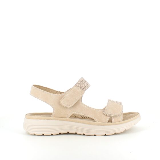 Beige komfortsandal med resår och kardborre - stiligt stöd hela dagen