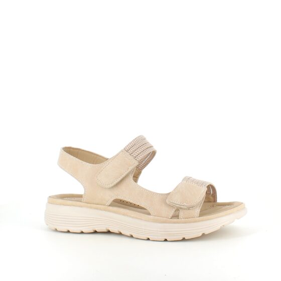 Beige komfortsandal med resår och kardborre - stiligt stöd hela dagen