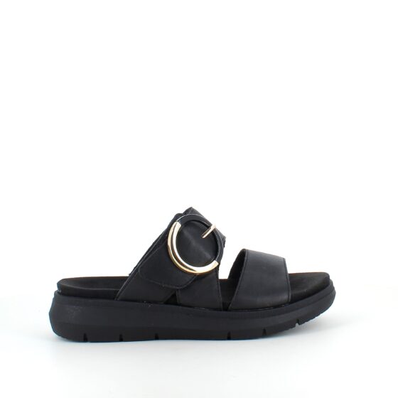 Svart Remonte slip-on skinnsandal med urtagbar sula