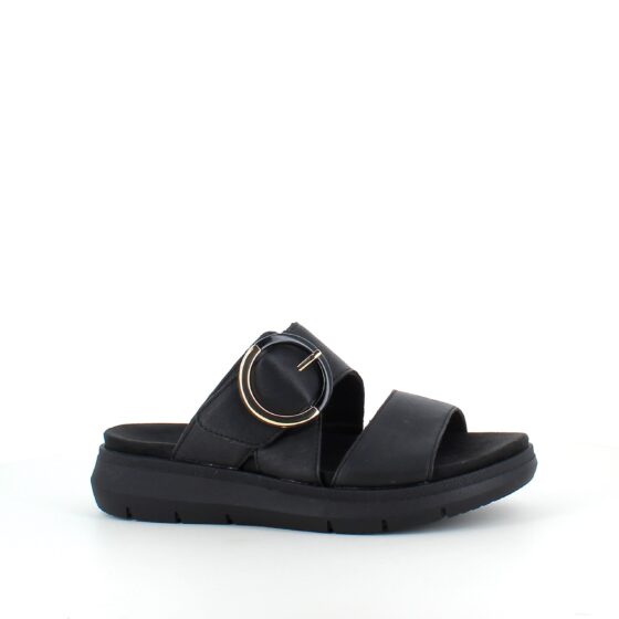 Svart Remonte slip-on skinnsandal med urtagbar sula