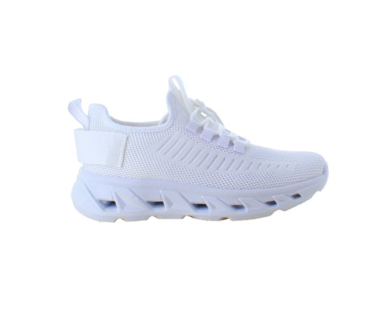 Vita slip-on skor med stickad ovandel