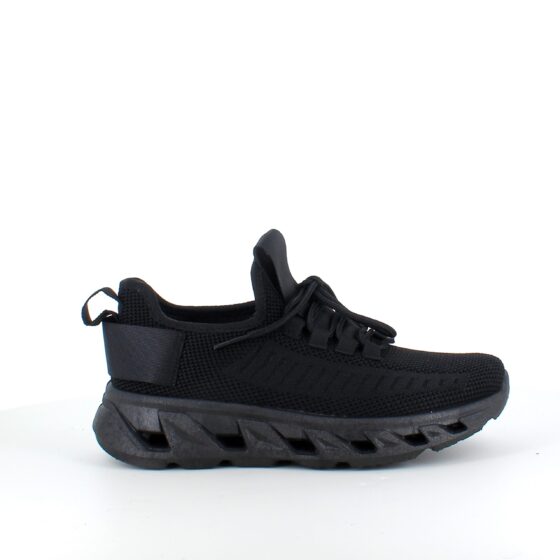 Svarta slip-on skor med stickad ovandel