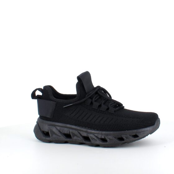 Svarta slip-on skor med stickad ovandel