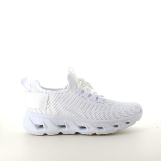 Vita slip-on skor med stickad ovandel