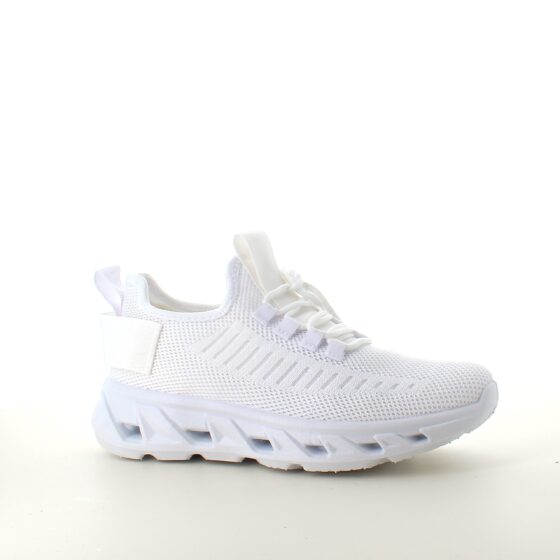Vita slip-on skor med stickad ovandel