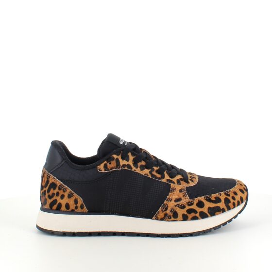 Smart Woden sneakers i svart mix med leopardmönster.