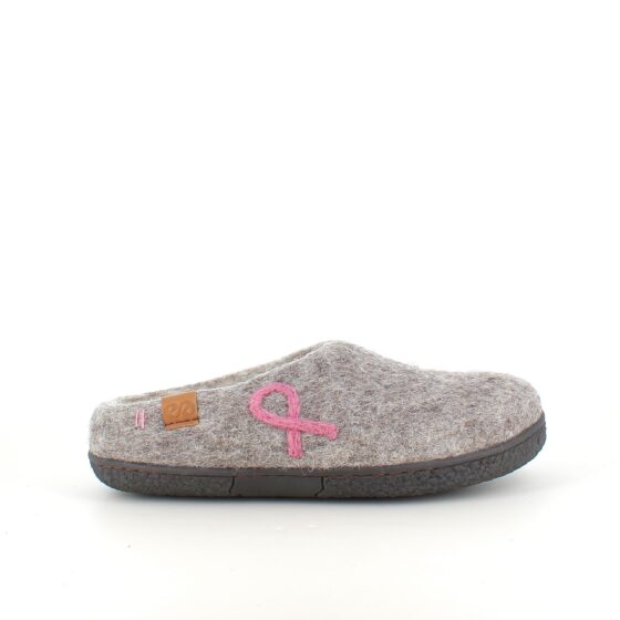 Grön Comfort ulltofflor med rågummisula och Rosa banden logo