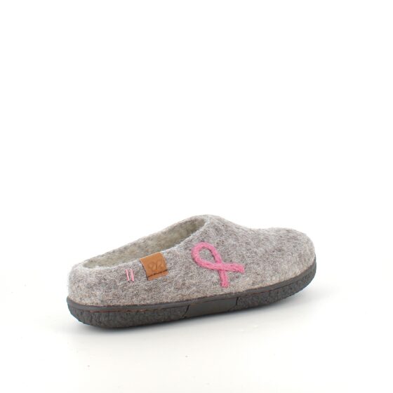 Grön Comfort ulltofflor med rågummisula och Rosa banden logo