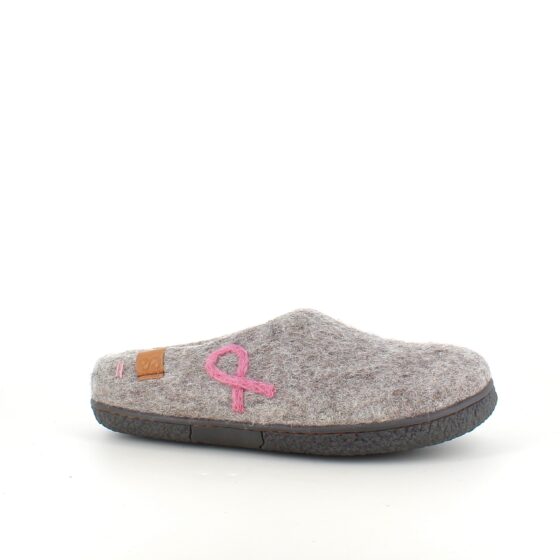 Grön Comfort ulltofflor med rågummisula och Rosa banden logo