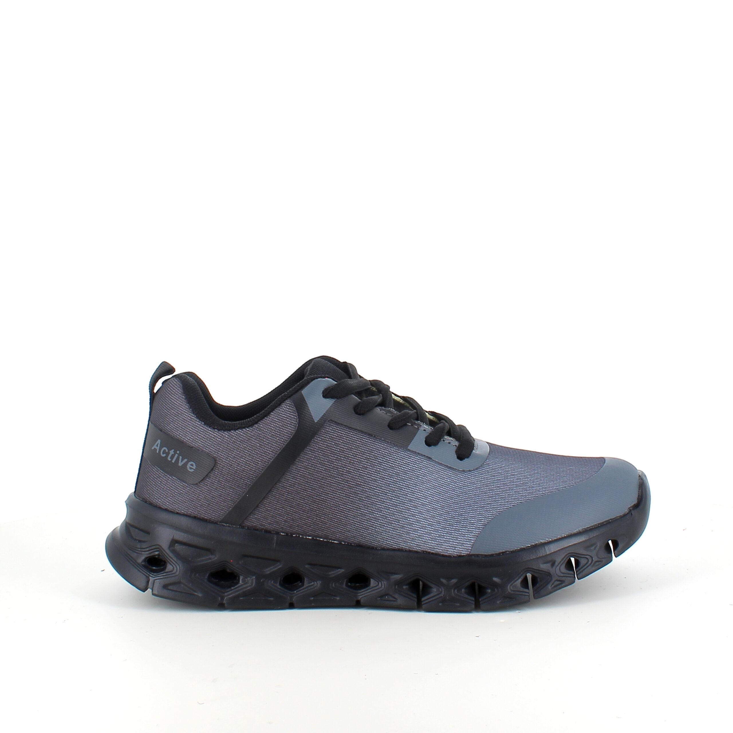 Lätt damsko i svartgrå med EVA-sula och snörning – andningsbar PU/mesh