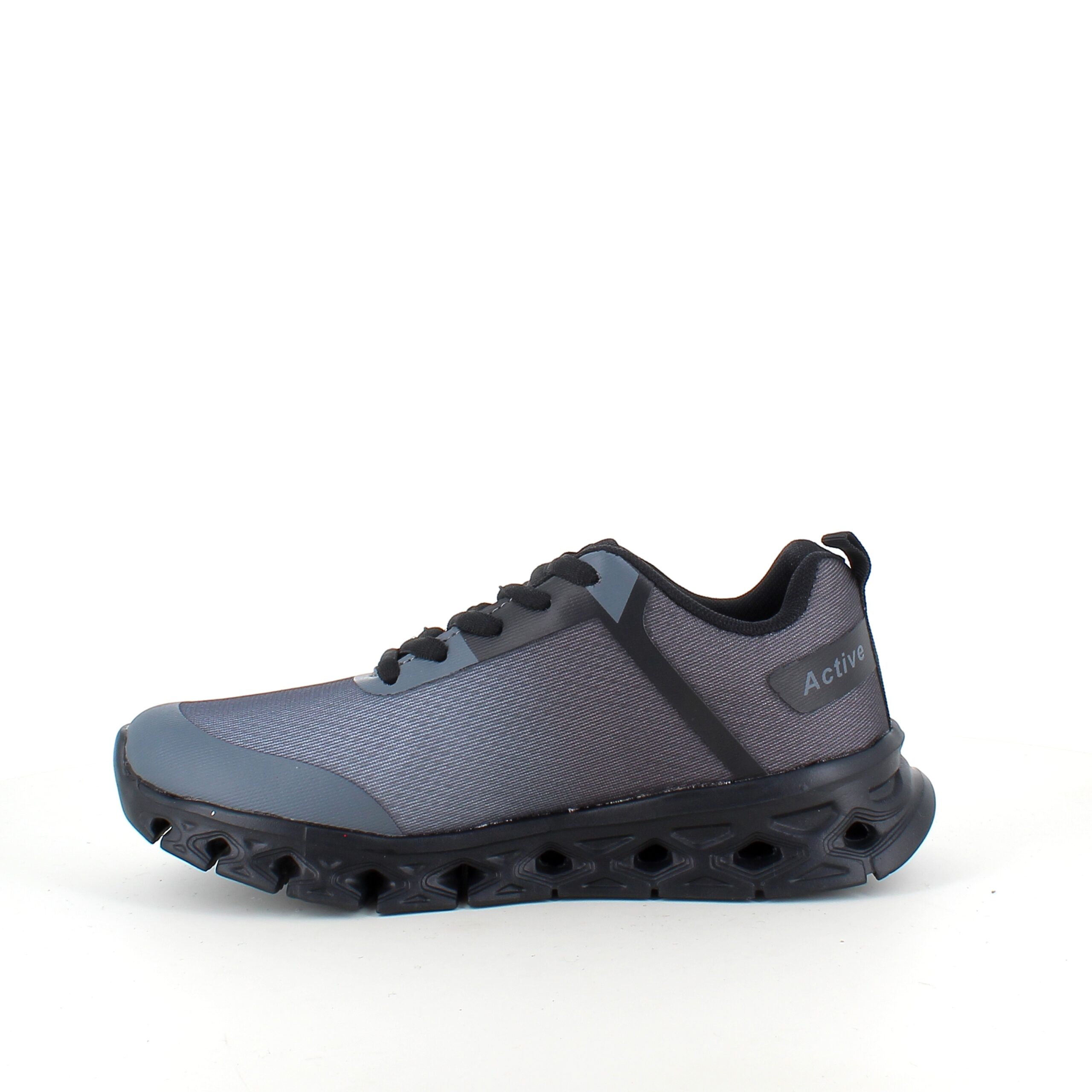 Lätt damsko i svartgrå med EVA-sula och snörning – andningsbar PU/mesh