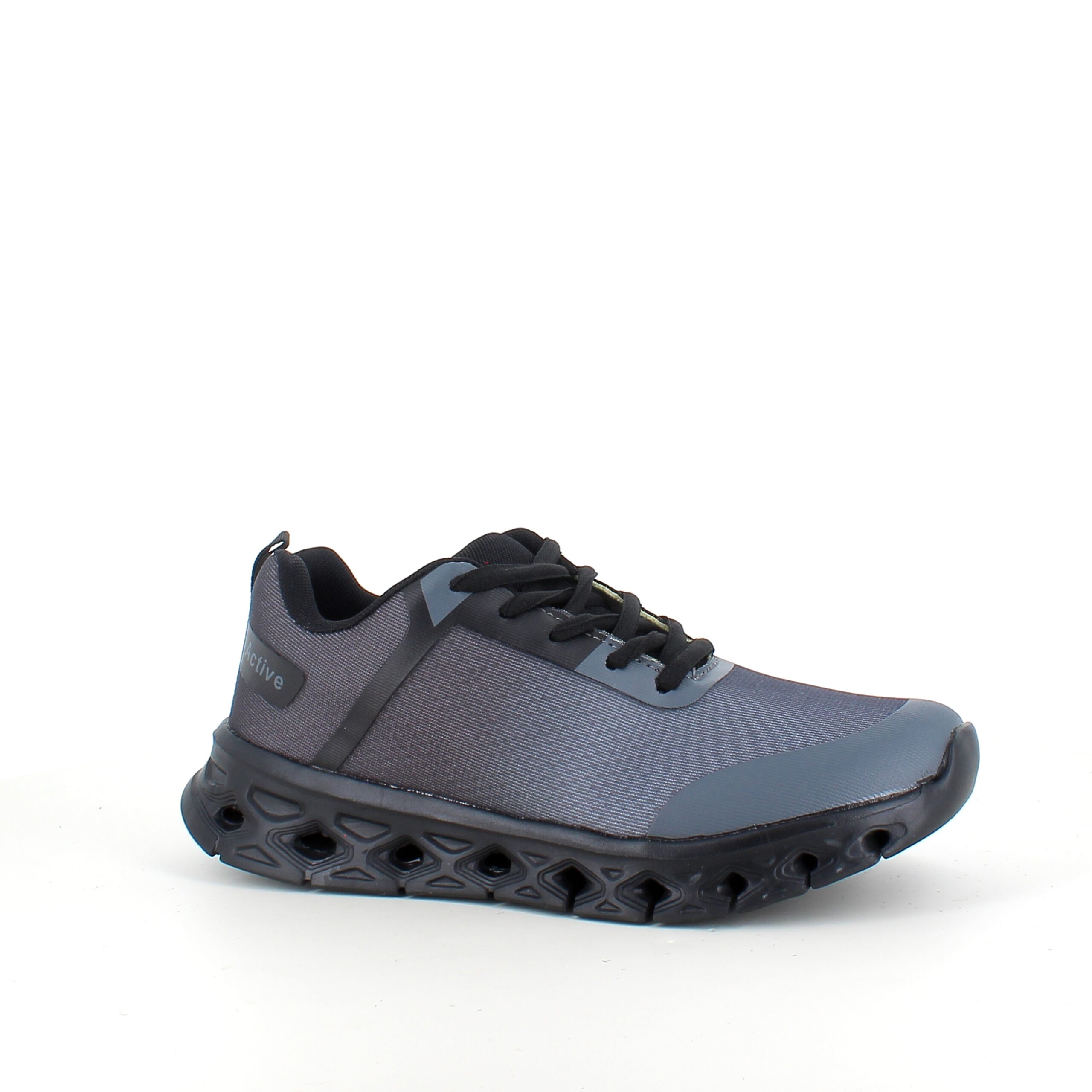 Lätt damsko i svartgrå med EVA-sula och snörning – andningsbar PU/mesh