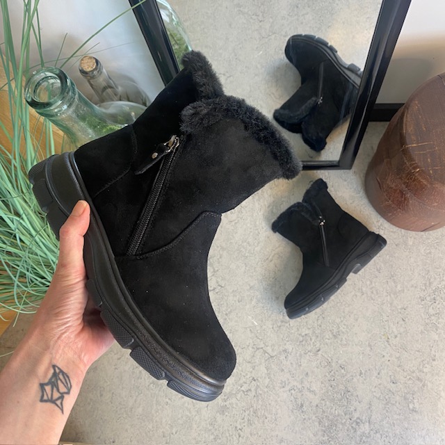 Svart damstövel med varmt foder och dragkedja