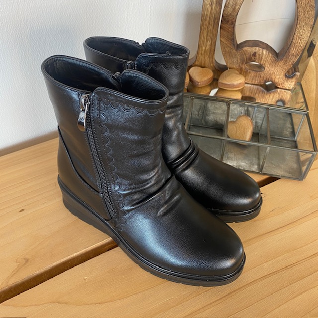 Svarta damstövletter med varmt foder och 2 dragkedjor – bekväm PU-sula och praktisk design