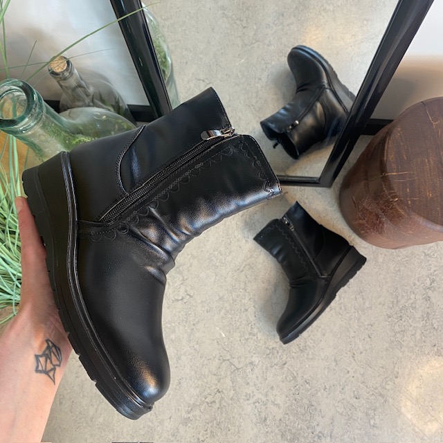 Svarta damstövletter med varmt foder och 2 dragkedjor – bekväm PU-sula och praktisk design