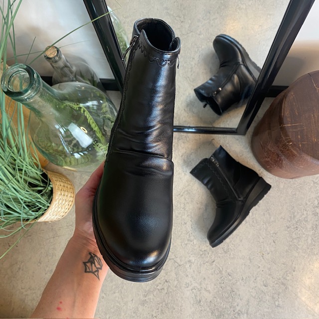 Svarta damstövletter med varmt foder och 2 dragkedjor – bekväm PU-sula och praktisk design