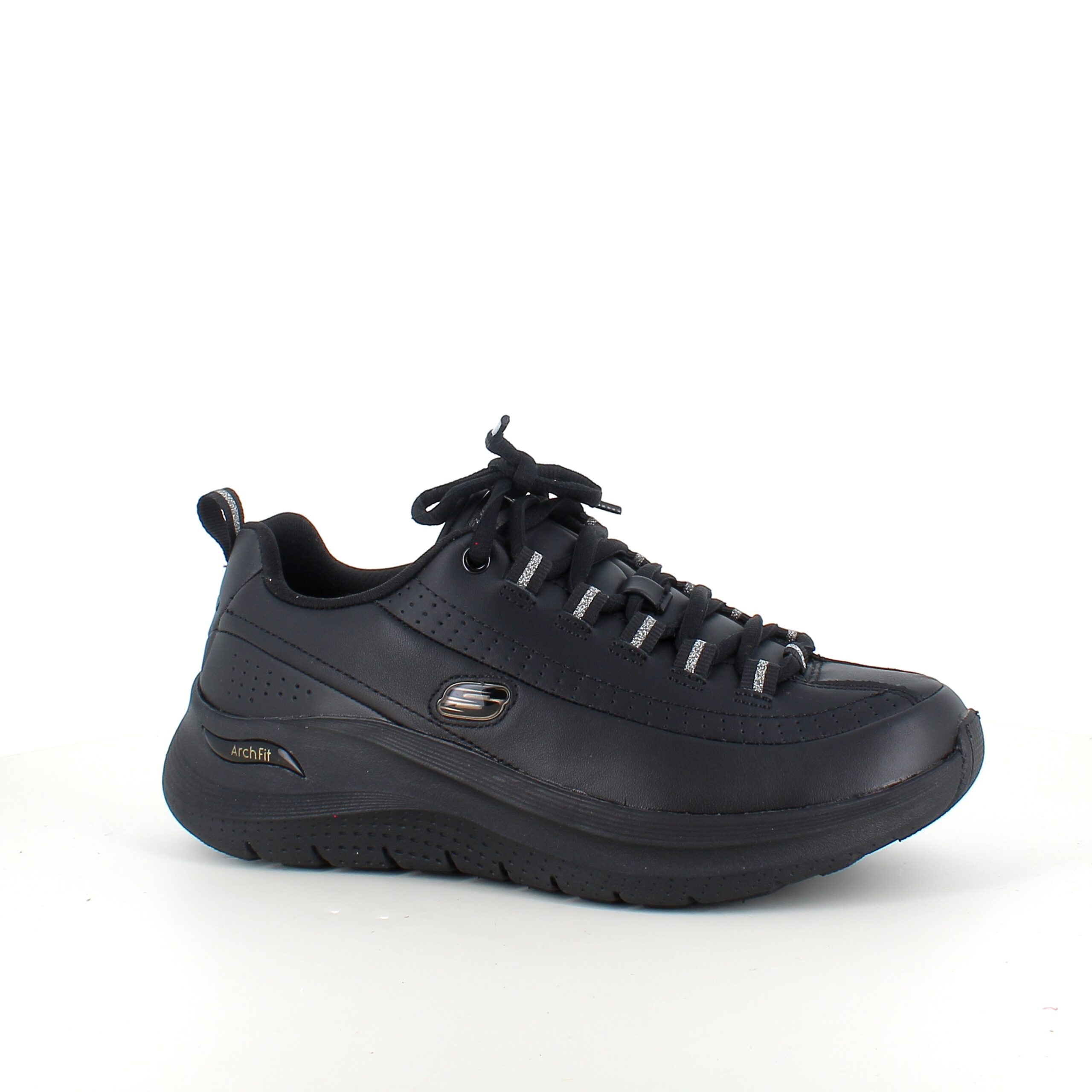 Svart Skechers med slät läderyta