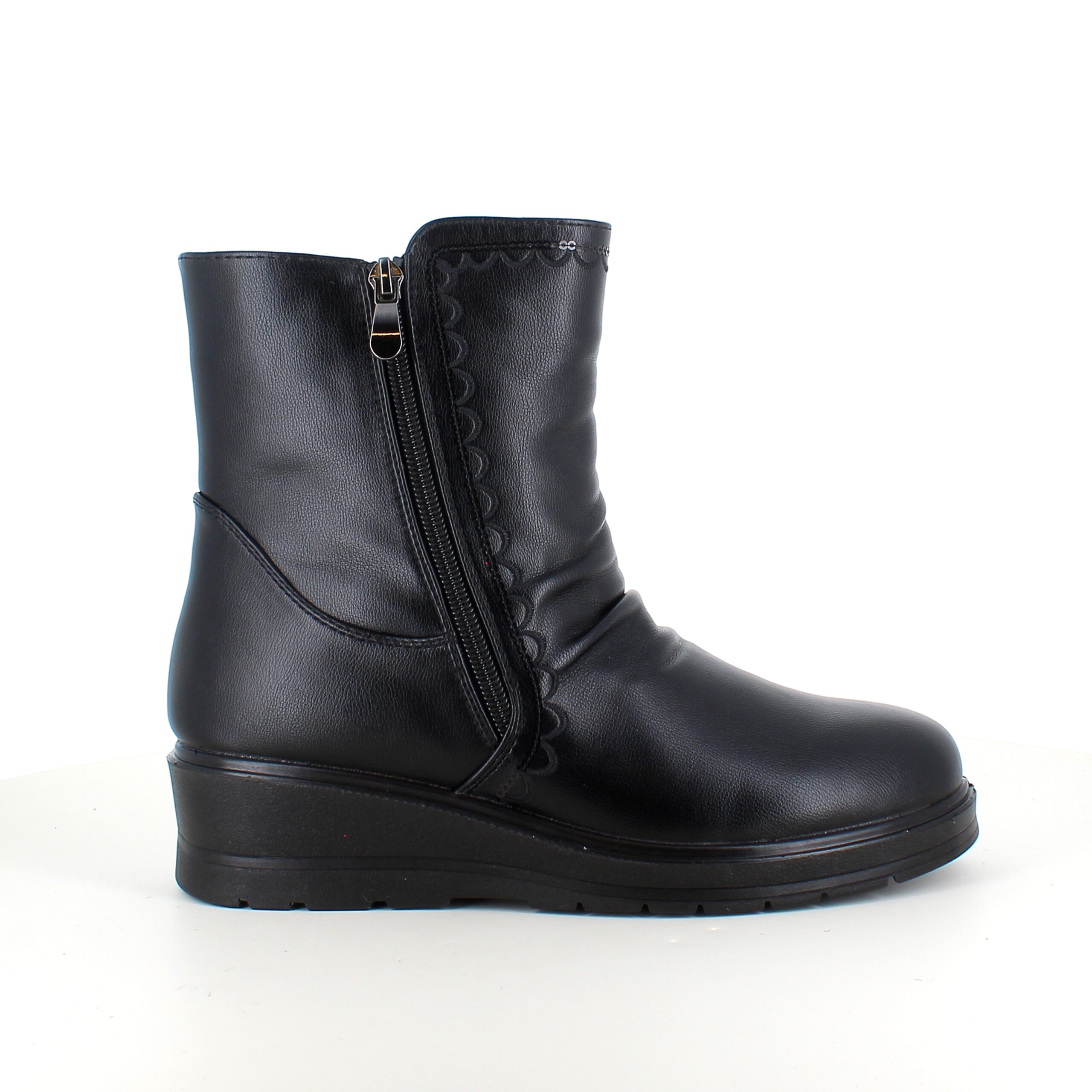 Svarta damstövletter med varmt foder och 2 dragkedjor – bekväm PU-sula och praktisk design